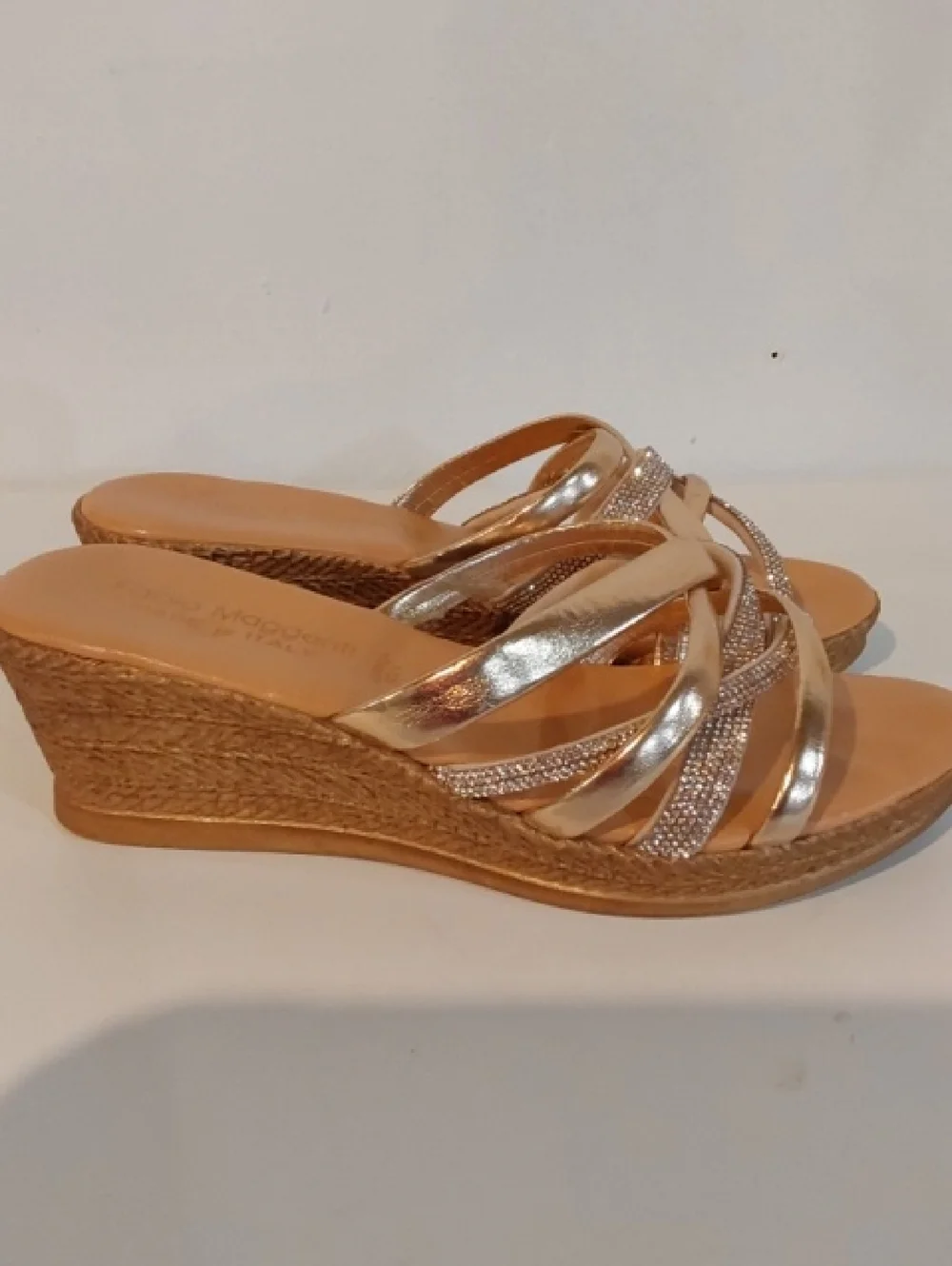 Fabio Maggenti|Wedge Slide Sandals in Metallic Gold/Silver Bling Slip On Sz.7.5